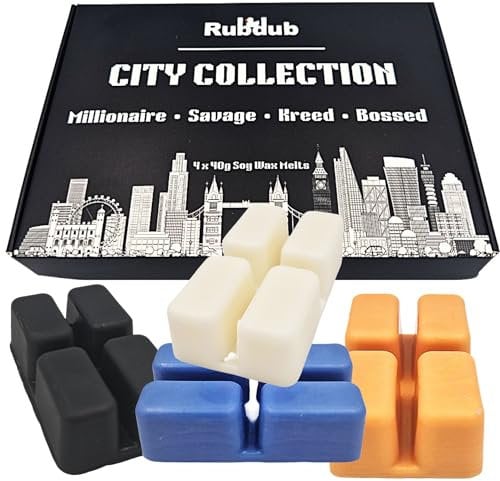 Rubdub Aftershave Strong Wax Melts Gift Set – 4 x 40g Soy Wax Melt Snap Bars (Kreed, Savage, Bossed & Millions) | Highly Scented & Long Lasting | Handmade in the UK for Him