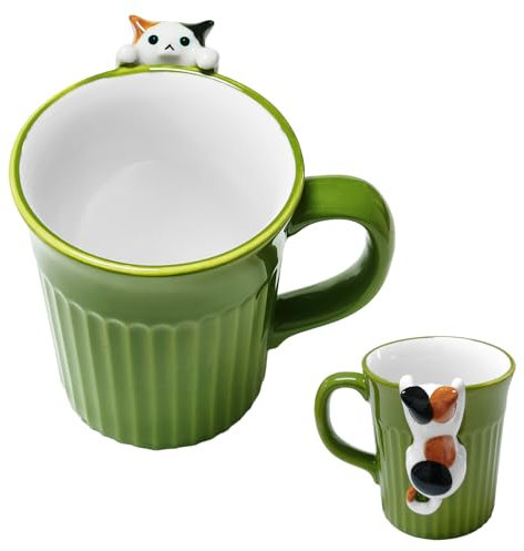 Katzentasse, Süße Sachen Keramik Katze Kaffeetasse Teetasse, süße tassen, cute mug mit 3D Guckender Katze, Geschenke für Frauen Männe, Festgeschenk, Katzenliebhaber, 350ml
