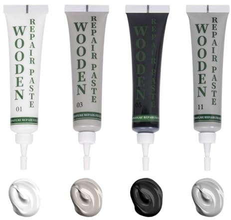 AOOWU Kit di Riparazione di Mobili, 4 Colori Set di Riparazione in Laminato, Kit di Riparazione per Legno, Stucco per Legno Riparare Eventuali Graffi, Crepe, Fori per Pavimenti, Tavoli, Porte