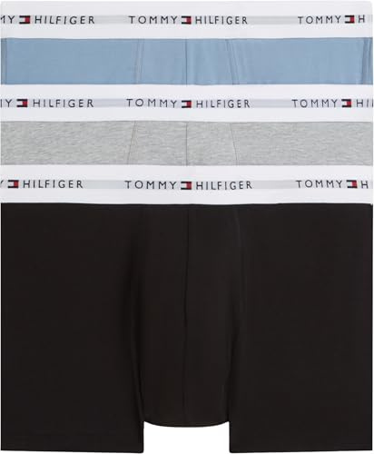 Tommy Hilfiger Herren 3er Pack Boxershorts Trunks mit Logomuster-Bund, Mehrfarbig (Brisk Blue/Black/Ice Hthr), L