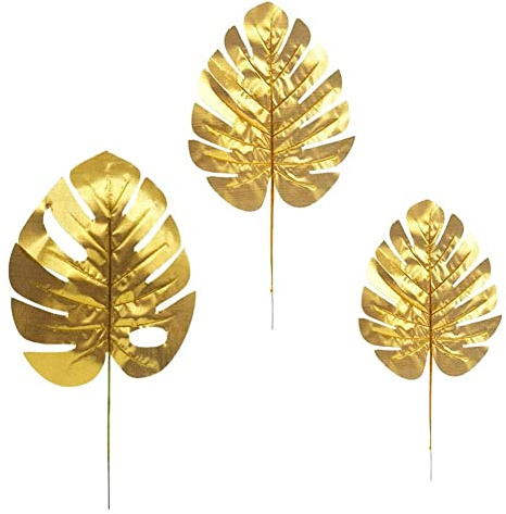 Iyalezirk 30Pcs Plantes Artificielles Feuilles de Palmier Feuilles de Fête Tropicales Dorées Décorations Feuilles de Palmier Artificielles