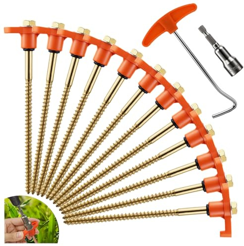 HOTUT Hard Ground Tent Pegs,12pcs Heavy Duty Camping Pegs with Thread,Hooked Nail Point Hard Ground Tent Peg for Garden,Camping,Tents,Tarpaulin,Hiking,Outdoor