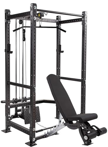 GYM MASTER GM3 Power Rack Squat Cage with Dual Cable System and Bench - Power Rack: H226CM, D60cm