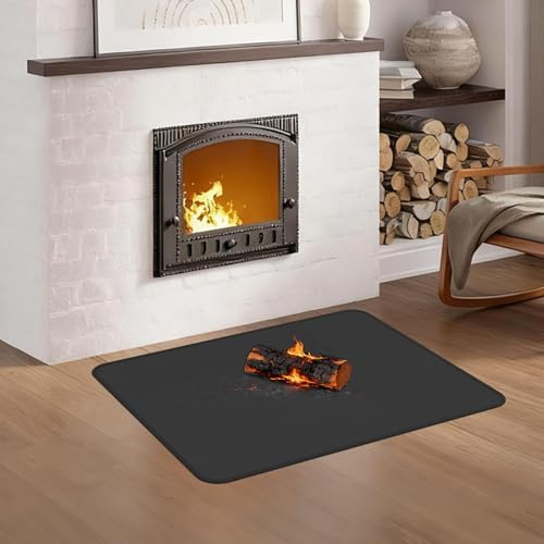 Ankway 100 * 80cm Funkenschutzplatte Kaminofen Unterlage, rutschfest Laminmatte feuerfest, Feuerfeste Matte für Kamin Bodenplatte, Zum Schutz des Bodens Vor Funken, Kleine abgerundete Ecken