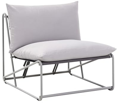 Beliani Low Oversized Chair Metal with Seat Backrest Cushions Indoor Outdoor Furniture Armless Garden Grey Pico