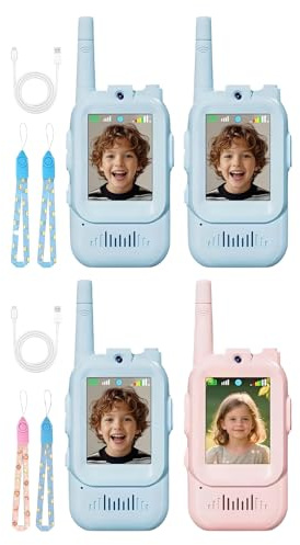 4pack Kids Long Range Walkie Talkies,Video Walkie Talkie Watches for Kids,100-400m Rechargeable Voice Changer Radios Toy for Ages 3-12 Girls Boys Children Outside Camping Christmas Birthday