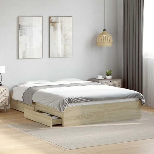ChicAbode Bettgestell mit Schubladen Sonoma-Eiche 120x200cm Holzwerkstoff