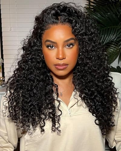 Half Wig Human Hair 24 Pouces Bouclée Perruque Demi Tete 180 Densité Water Wave Glueless Wig 3 In 1 Seamless Flip Over Drawstring Wigs Perruque Bandeau Kinky Curly Couleur Naturelle