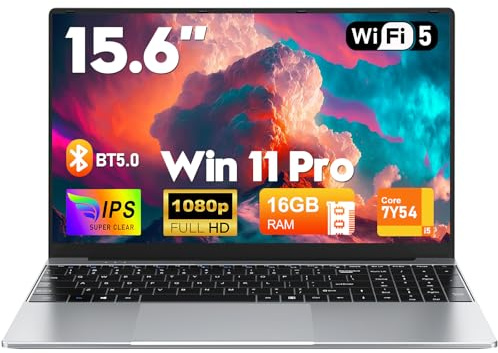 FUNYET PC Portable, 2025 Ordinateur Portable 15,6 Pouces, 16 Go de RAM, SSD 1 to, Core i5-7Y54, IPS FHD 1920 x 1080, Laptopfermeture à 180°, 5000 mAh, Supports TF Cards, Clavier rétroéclairé
