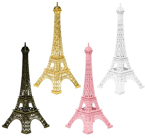 Mocifa 4 Stück Eiffelturm Metall Deko, 15 cm, Paris Souvenirs, 4 Farben | Eiffelturm Modell Figur, Metall Handwerk Architektur, Eiffel Tower Statue, für Tischdekoration, Sammlerstück, Geschenk