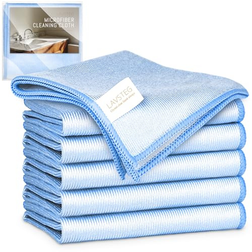 LAVSTEG 6X Microfiber Magic Glass Cleaning Cloths Window Polishing Cloths | Reusable Thickened Cleaner Drying Cloth Streak-Free Lint-Free for Mirrors, Shower Screens, Car Windscreen, Kitchen & Bathroom