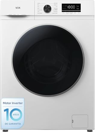 Lavadora 10kg VOK Clase A con Instalación Incluida EVW-10BAWL2412 – Motor Inverter Silencioso, 1200 RPM, 14 Programas con Vapor, Bajo Consumo 51 kWh/100 ciclos