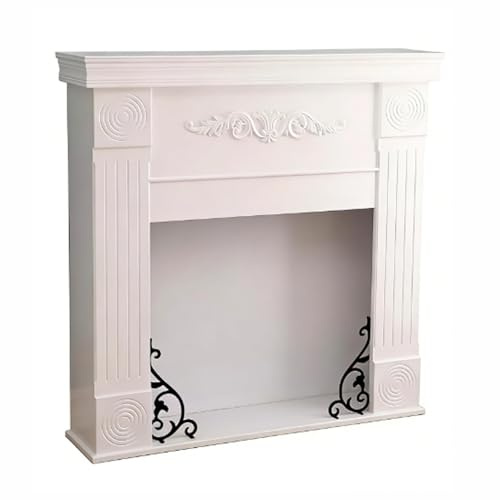 Decorativo Revestimiento de chimenea decorativo blanco, marco independiente con columna romana(Medio)
