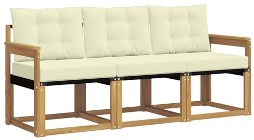 vidaXL Outdoor-Sofagarnitur mit Kissen 3 pcs Weiß und Creme, Gartenmöbel, strapazierfähiges Outdoor-Sofa, Loungeset für die Terrasse, Komfort beim Sitzen