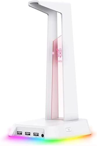 SDJJSAO RGB Gaming Computer Headset Desktop Display Holder Luminous Logo with 3 USB Headphone(Bianco)