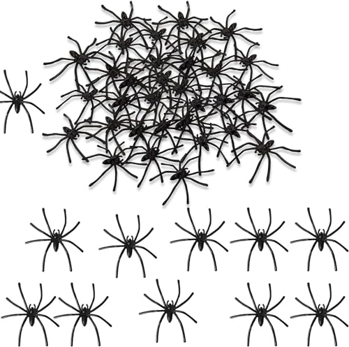 SHATCHI SHATCHI-1143 Gruselige Spinnen aus Kunststoff, 4,5 cm, für Halloween-Party, lustige Dekoration, Streich, Witz, Gruselspinnen, Schwarz, Stück, 24 Pcs