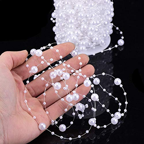 30Metre Fishing Line Artificial Pearls String Beads Chain Garland Flowers Wedding Party Decoration,Party Supplies (White)