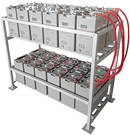 24kWh 48V 500Ah AGM deep cycle battery bank with metal racking (24 x 2V batteries) for large solar, wind, off-grid power systems or household/emergency energy storage