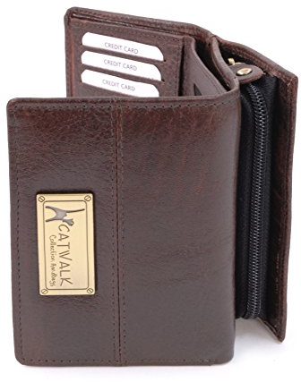 Catwalk Collection Handbags - Portefeuille Femme Cuir - Porte Monnaie Moyen - Porte Carte 8 Emplacements pour Cartes - RFID - Victoria - Marron