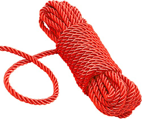 KuTi Kai All Purpose Rope 8 mm 10M - 32 Feet Length Strong Multifunctional Soft 100% Nylon Rope Natural Twisted Durable Long Ropes(Red)