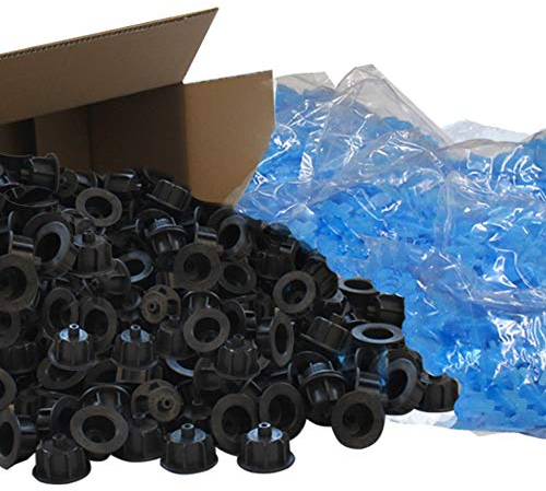 Karl Dahm Fliesen Nivelliersystem XXL-Set für 3 mm Fugen: 300 schwarze Zughauben für Fliesenstärke 3-12 mm + 2500 Basis Gewindelaschen + Eimer I Leichte & professionelle Fliesen Verlegehilfe – 12543