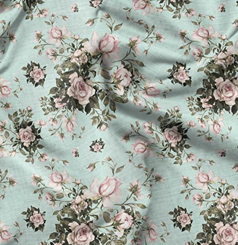 Soimoi Green Heavy Canvas Stoff Blatter & Rose Blumendruck Polsterstoff, Stoff fur Wohnakzente Bastelstoff von The Yard 58 Zoll breit