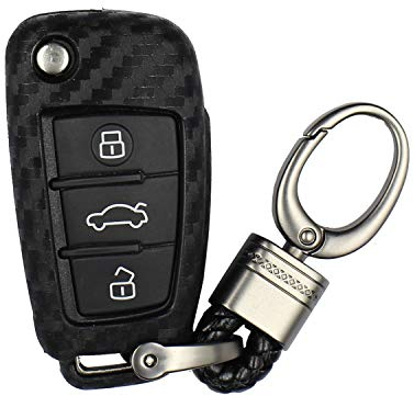 M.JVisun Weich Autoschlüssel Fall für Audi A1 A3 A4 A6 A8 Quattro Q2 Q3 Q7 R8 RS3 RS6 S3 S6 TT TTS Silikon TPU Kohlefaser Muster Abdeckung - Schwarz - Weben Schlüsselbund