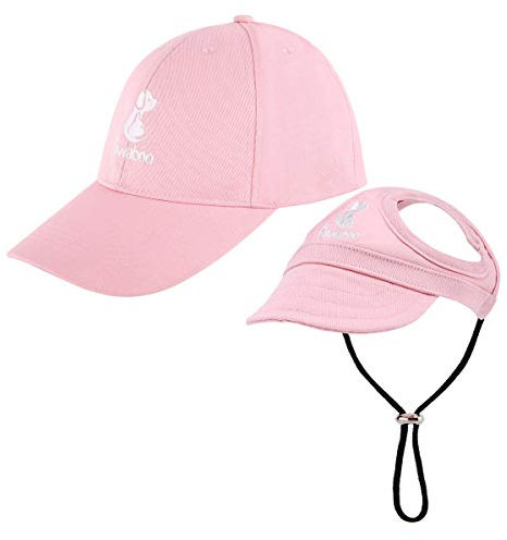 Pawaboo Haustier Baseball Mütze, 2 Stück Pet Eltern Kind Mütze, Sonnenhüte mit Ohrlöchern und Verstellbarem Kinnriemen, Haustier Familienhüte Outdoor Hundecap Sonnenschutzkappen, Klein, Rosa