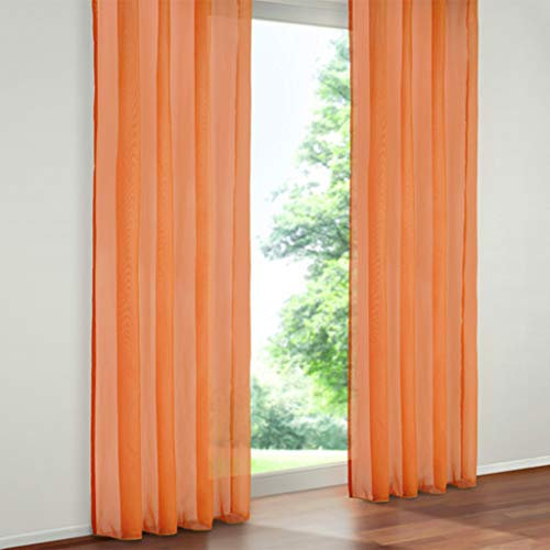 SIMPVALE 2 Stücks Voile Vorhänge zu Gürtelschlaufe transparent Vorhänge Fenster Balkon aus,Orange,140x270cm