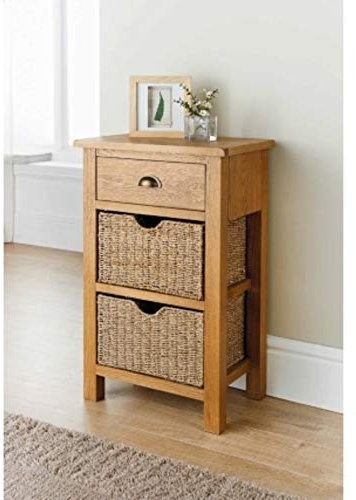 HDmirrorR Florsol wiltshire Oak Small Console Table with two seagrass storage baskets.