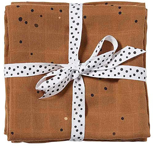 Done by deer Kuscheltuch Set Dreamy Dots allover Print 70 x 70 cm mustard braun