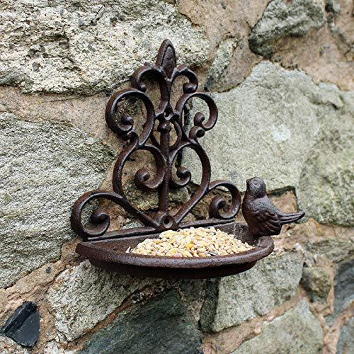 Garden Mile Novelty Wall Mounted Garden Ornament Outdoor Hanging Nut Seeds Bird Feeder or Bath - Durable Cast Iron Bird Feeding Station Wild Birds Feed Seed for Front, Backyard or Garden Decor