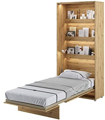 Schrankbett Bed Concept, Wandklappbett mit Lattenrost, V-Bett, Wandbett Bettschrank Schrank mit integriertem Klappbett Funktionsbett (BC-03, 90 x 200 cm, Artisan Eiche, Vertical)