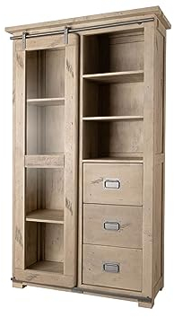 Vitrinenschrank Schrank 100x175 1 Tür 3 Schubladen Mango Holz massiv geweißt