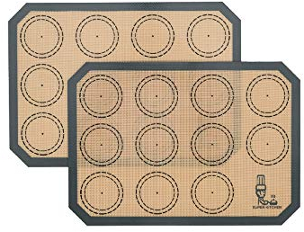 SUPER KITCHEN Tapete de Silicona Antiadherente para Hornear, Lámina de Horno para Macaron, Galletas, Pasta, Pizza, Ecológico y Reutilizable, Esistentes al Calor, Juego de 2 Unidades (30x21cm, Gris)