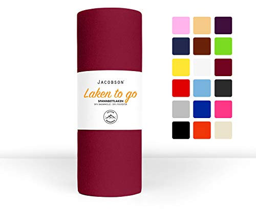 Jacobson Laken to GO Spannbettlaken Jersey Spannbetttücher Bettlaken 50% Baumwolle 50% Polyester (120x200-130x200cm 1er Set, Bordeaux)