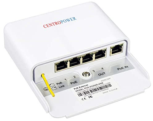 CENTROPOWER 5 porte esterno POE Switch/Extender/Booster, 60W 48V 10/100/1000M POE Passthrough Switch Outdoor Ethernet Extender, ripetitore PoE