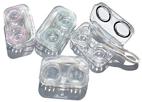 Othirls 4 PCS Contact Lens Cases, Colorful Contact Lens Container Holder, Outdoor Portable Mini Contact Lens Soak Storage Kit for Travel & Home, Pink,blue,black,clear, 4 Count (Pack of 1), Basic