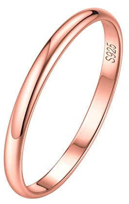 ChicSilver 2mm Rose Gold Band Ring for Women Minimalist Wedding Engagement Jewelry Promise Rings