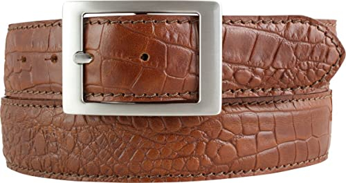 BELTINGER Gürtel mit Krokoprägung 4 cm | Leder-Gürtel mit Doppel-Schnalle für Damen Herren 40mm Kroko-Optik | Kroko-Muster | Tabac 80cm