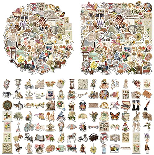 BEIIEB 100 Stück Vintage Scrapbook Aufkleber, ästhetische Art Deco Aufkleber, wasserdicht und sonnenfest langlebig für Wasserflaschen, Tagebücher, Skateboards, Sammelalben, Fotoalben, DIY Handwerk