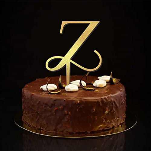 Tortenaufsatz mit Initiale Z, Buchstaben-Monogramm, Name, Gold, für Geburtstagskuchendekorationen, rustikal, wiederverwendbar, Blumenkranz, Verlobungsgeschenk für Kinder oder Erwachsene, wählen Sie