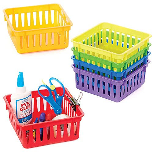 Baker Ross FC892 Rainbow Colours Plastic Baskets - Pack of 6, Kids Crafts Sorting and Storage, Craft Containers