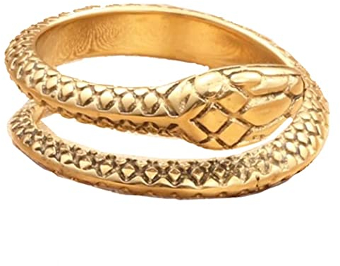 Pinky Ring Herren, Men Ring Titanium Gold Ring Schlange Größe 60 (19.1) 18. Geburtstag