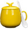 Tazza in ceramica, tazza da caffè, tazza in ceramica con coperchio e cucchiaio, set di 1 (giallo + coperchio + cucchiaio)