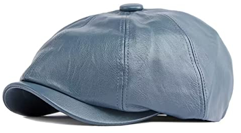 Retro Achteck Kappe Kunstleder Newsboy Cap Damen Ballonmütze Barett Cap Herren Bakerboy Schirmmützen (Blau)