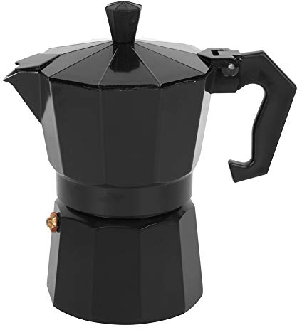 Caffettiera 3 Tazze, Classica Caffettiera Italiana in Alluminio, Pentola da Caffè Piano Cottura con Manico Antiscottatura per Cucina, Campeggio Ufficio, 150 ML (nero)