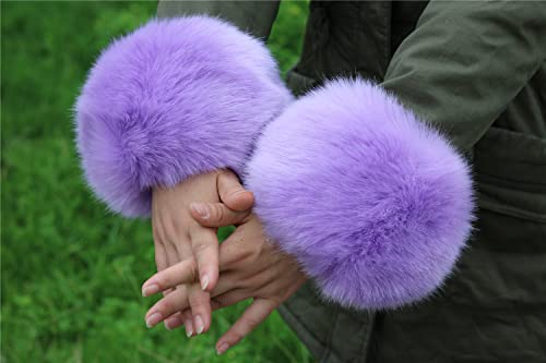 Pulswärmer Pelz Damen,Winter Damen Kunstfell Armstulpen Fell Stulpen Pelz Kunstfell Fellstulpen Fell Manschetten Handschuhe Plüsch Handwärmer Frauen Winter Handgelenk Ring Cuffs Wärmer,Lila #1