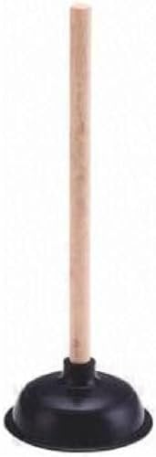 Large Black Toilet Plunger 150mm 6 Inch Cup with 430mm 17 Inch Handle, Drain Sink Plunger Toilet Pump Unblocker, Strong Suction of Black Rubber Cup with Wooden Handle Drain Cleaner Clear All Blocked