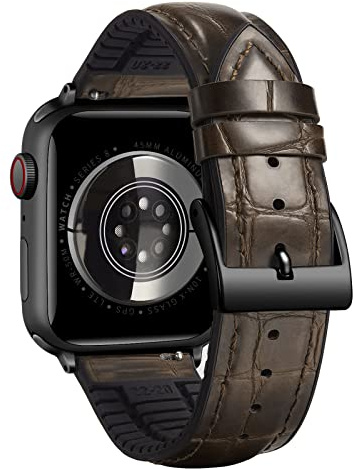 BINLUN Compatible with Apple Watch Strap 49mm 46mm 45mm 44mm 42mm 41mm 40mm 38mm Alligator Pattern Leather Silicone Hybrid Replacement Band Fit for iWatch Ultra SE Series 11/10/9/8/7/6/5/4/3/2/1